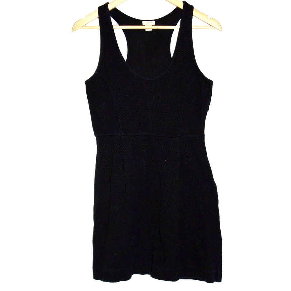 Womens J. Crew Double-Knit Racerback A-Line Dress C2478 Black Cotton Midi Size 4